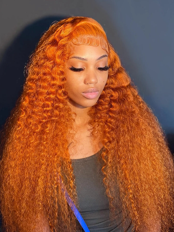 🔥 20"=$129 | 20"~30" Ginger Long Hair Water Wave 13x4 Lace Front Human Hair Wig