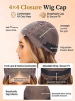 A 4x4 closure wig cap with elastic band, breathable cap, and adjustable straps.  comfort, all-day wear, and secure fit from WigOutlets