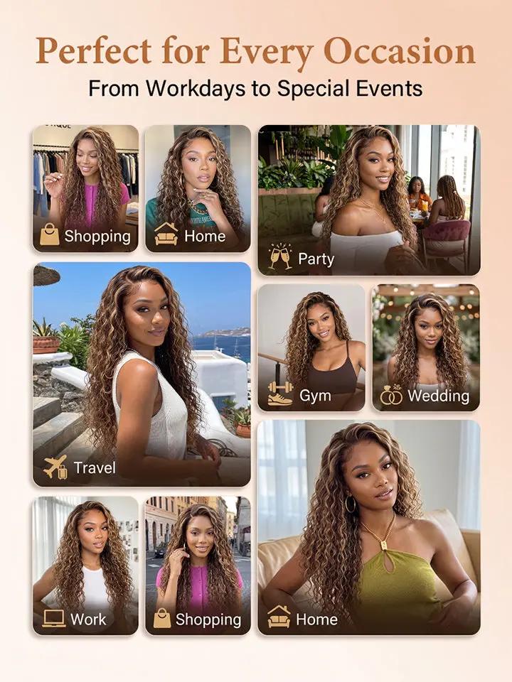 A long highlight water wave wig from WigOutlets is Perfect for Every Occasion, like shopping, home, party, travel, gym, and wedding.
