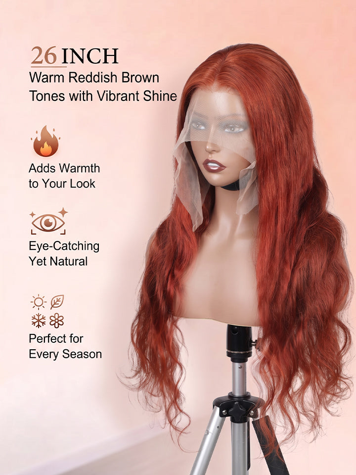 20"~30" Reddish Brown Wig Body Wave 13x4 Lace Front Human Hair Wigs