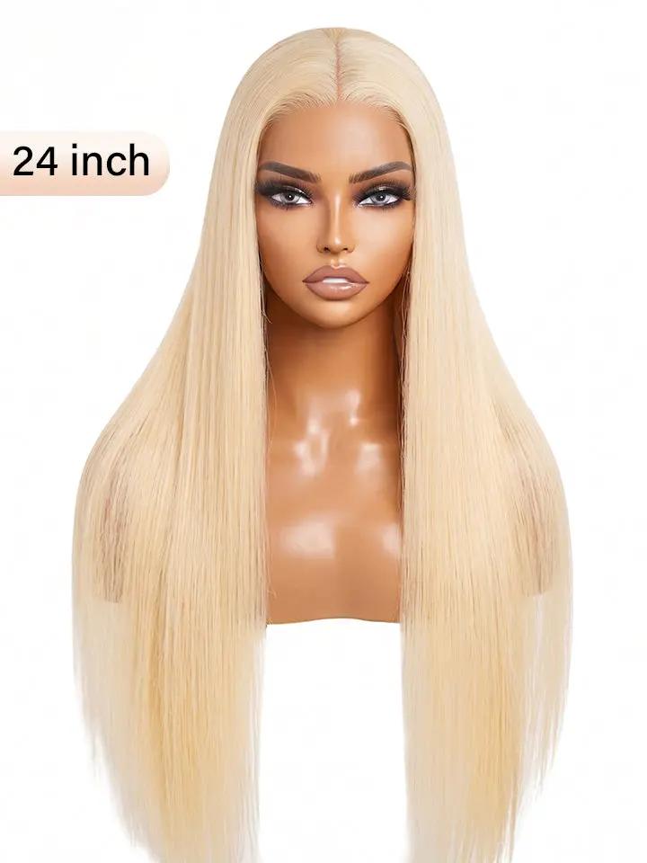 14"~30" Wear & Go 613 Blonde Glueless Wig Silky Straight 4x4 Lace Front Human Hair Wigs
