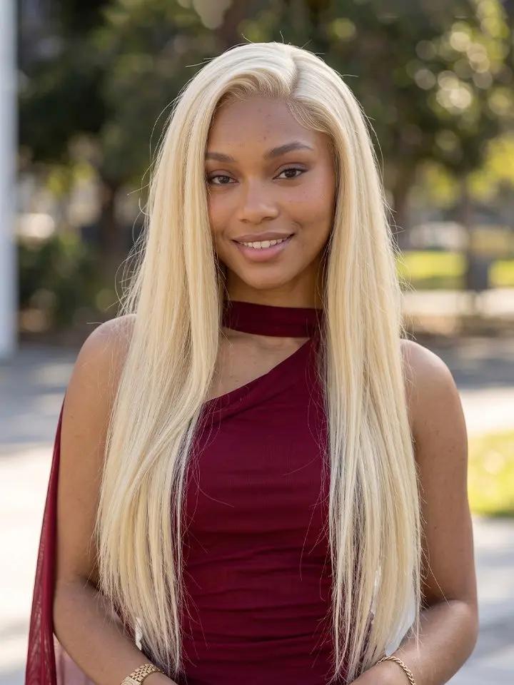 14"~30" Wear & Go 613 Blonde Glueless Wig Silky Straight 4x4 Lace Front Human Hair Wigs