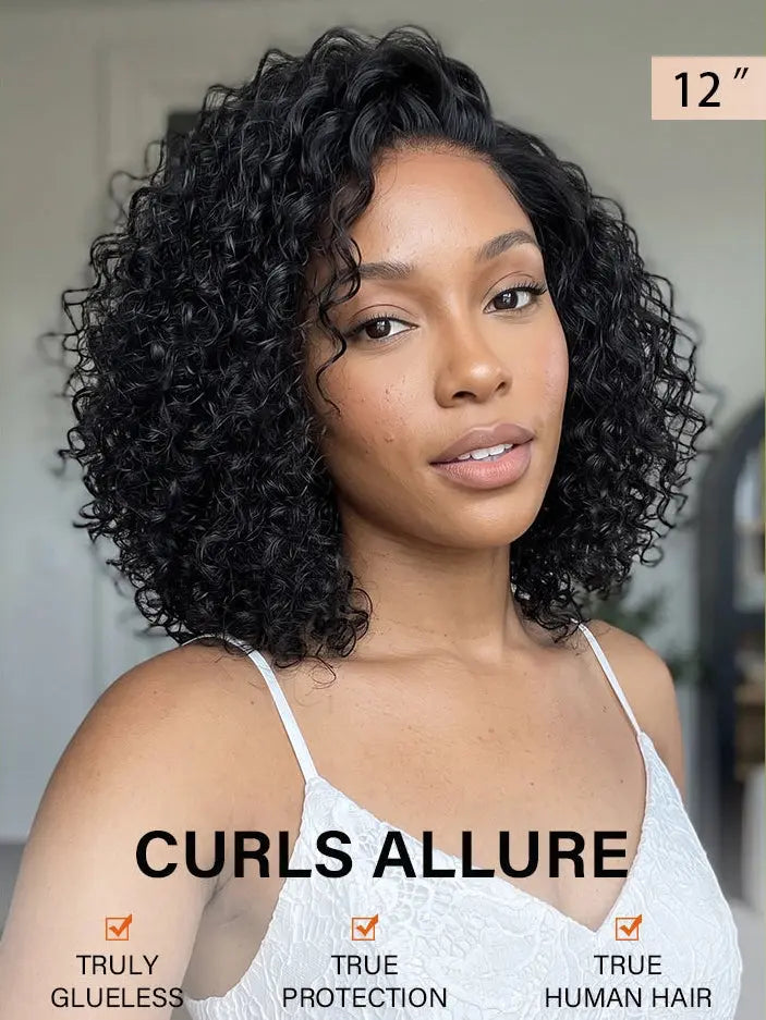 14" Kinky Curly Bob Wig 13x4 Lace Front Human Hair Wigs on Model