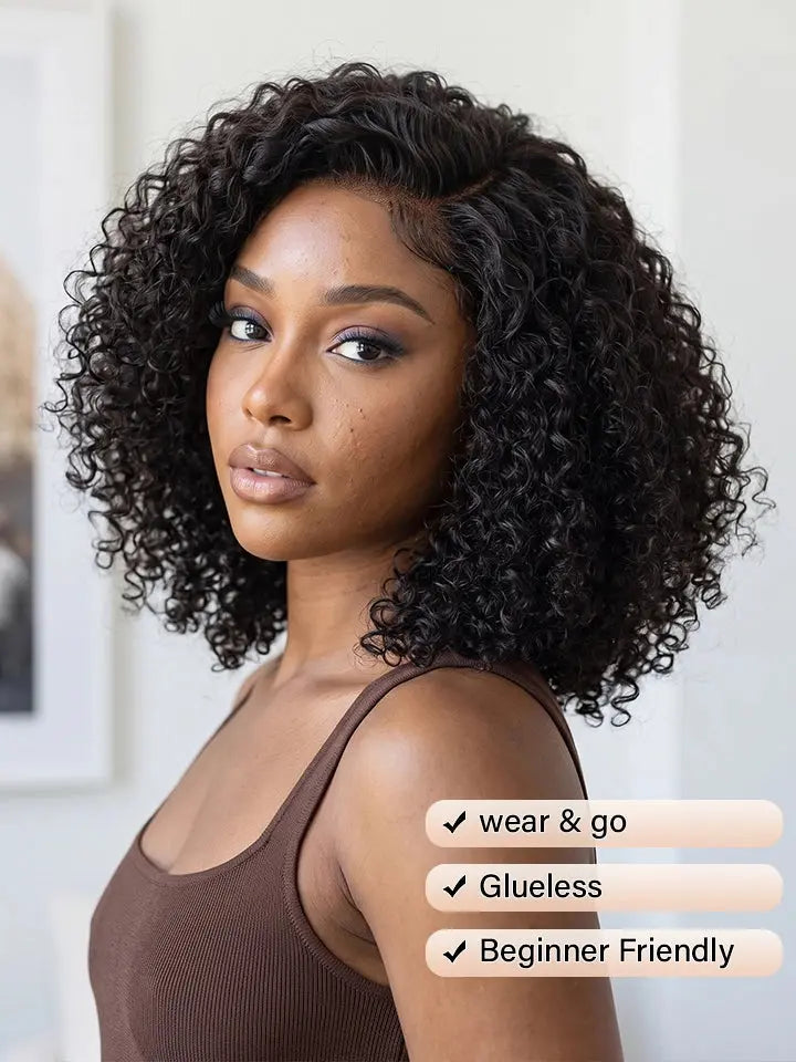 12"=$67 | Kinky Curly Bob Wig 4x4 Lace Front Human Hair Wigs
