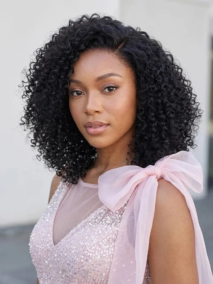 8"~14" Kinky Curly Glueless Bob Wig 4x4 Lace Natural Black Human Hair Wigs